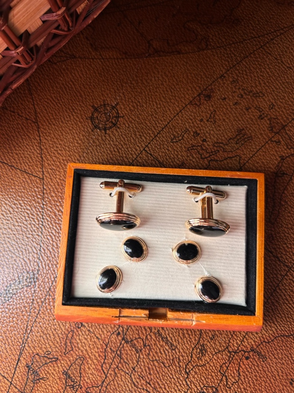 Gold-Tone Black Onyx Cufflinks and Stud Set - Men's Accessories - Picture 2 of 9